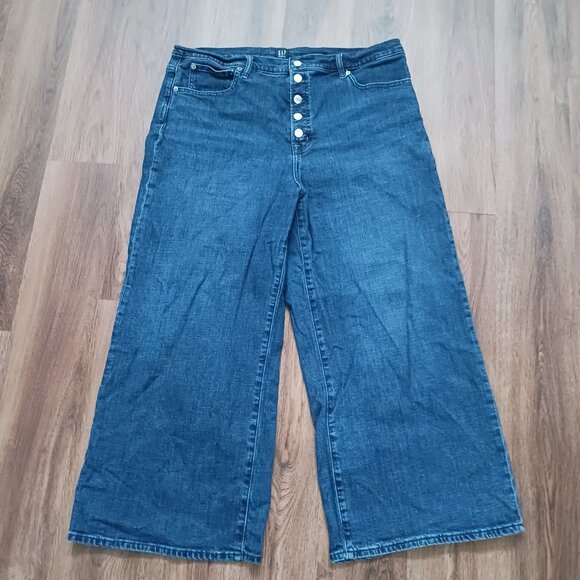 Gap Wide Leg High Rise Ankle Button Fly Denim Jeans Size 18 - 38 x 26 - Picture 1 of 5